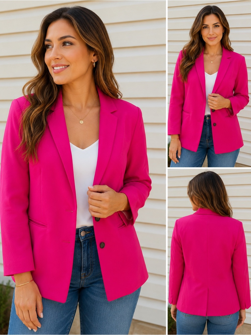 Old Navy Blazer Women Large Pink Fuchsia Open Front Career Office Jacket